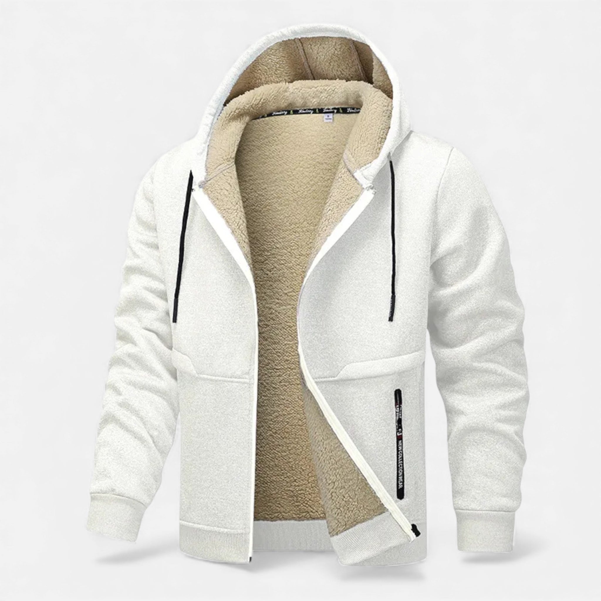Men's fleece-lined winter hoodie jacket in white — additional view