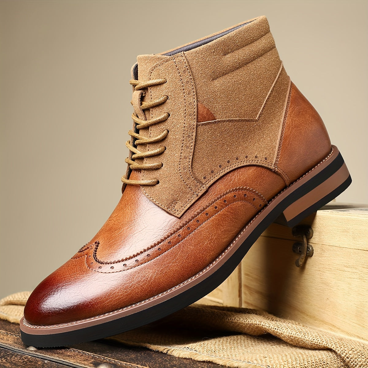 Men's classic wingtip leather boots — additional view