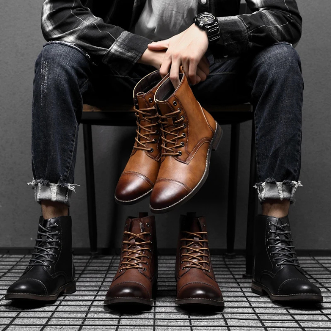 Men's cap toe leather ankle boots — additional view