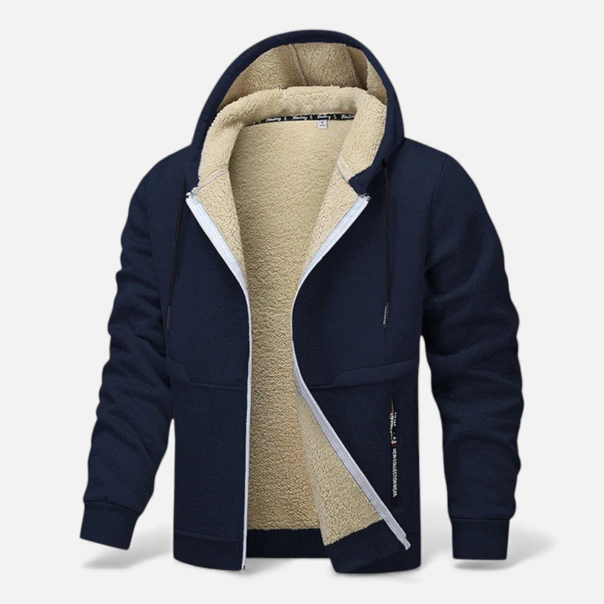 Men's fleece-lined winter hoodie jacket in navy — additional view