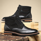 Men's classic wingtip leather boots in black