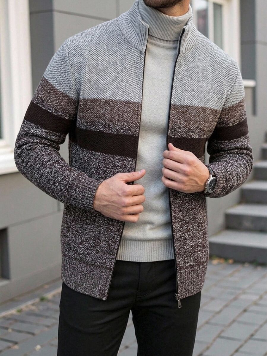 Men's color block ribbed cardigan — additional view