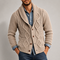 Men's shawl collar button up cardigan in khaki