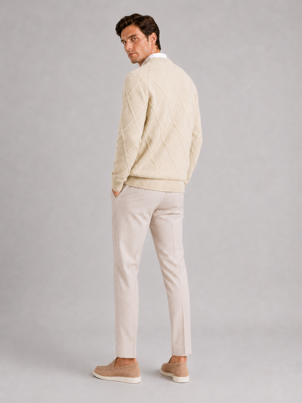 Men's cable-knit crew neck pullover — additional view
