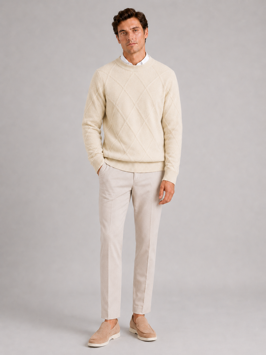 Men's cable-knit crew neck pullover — additional view