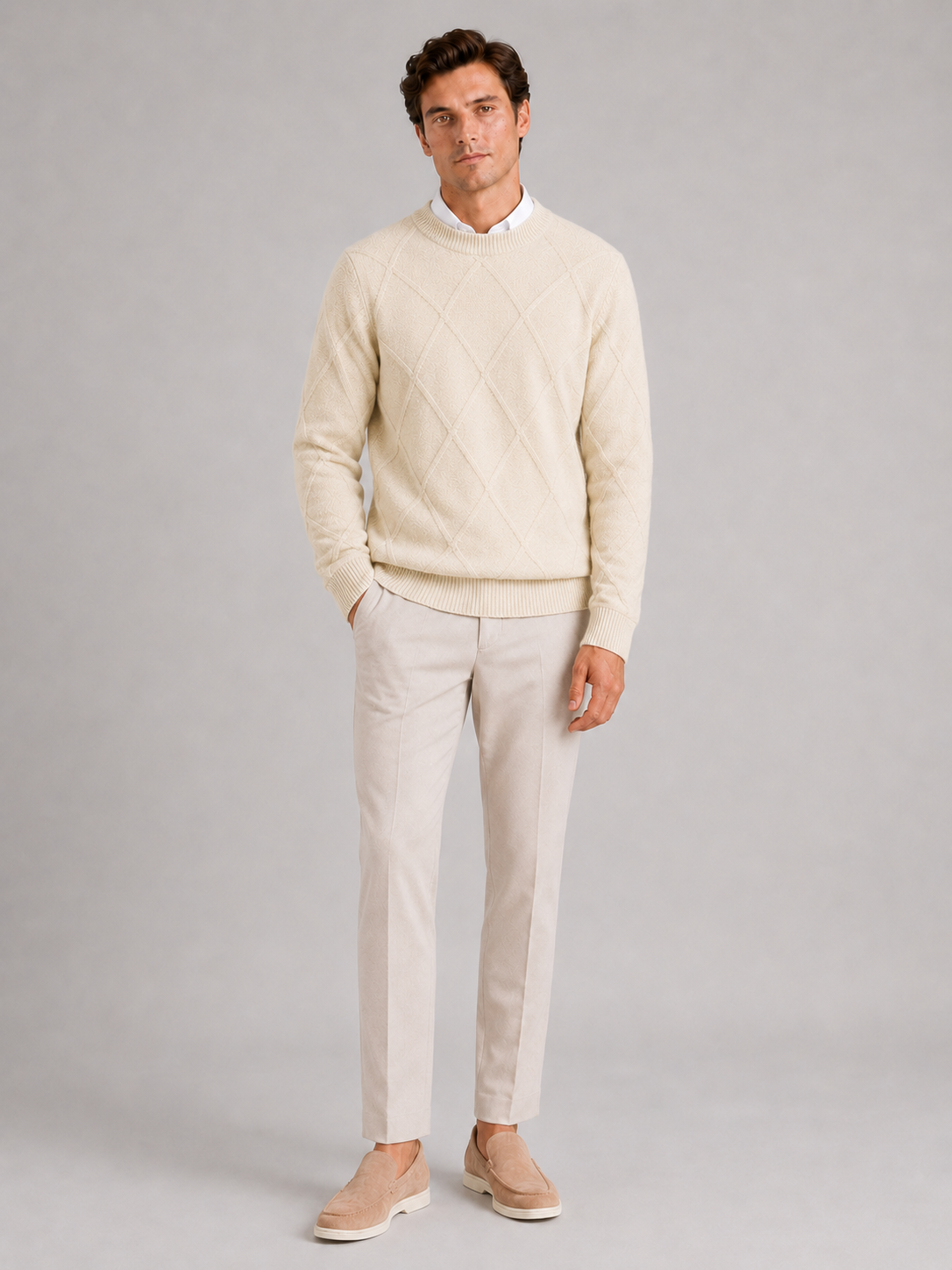 Men's cable-knit crew neck pullover — additional view