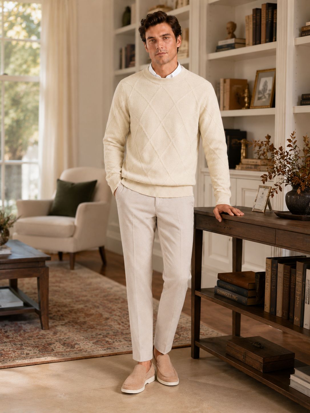Men's cable-knit crew neck pullover — additional view