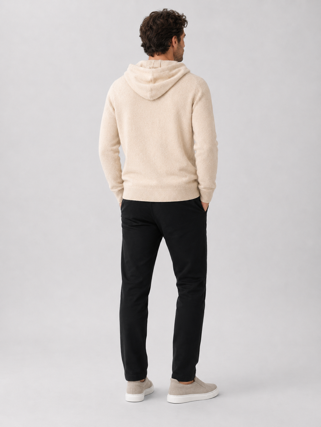 Men's hooded knit pullover sweater — detail view