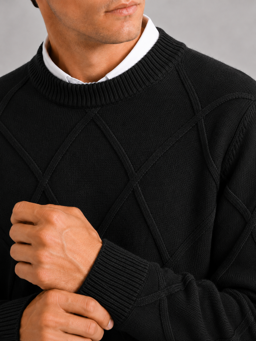 Men's cable-knit crew neck pullover — additional view