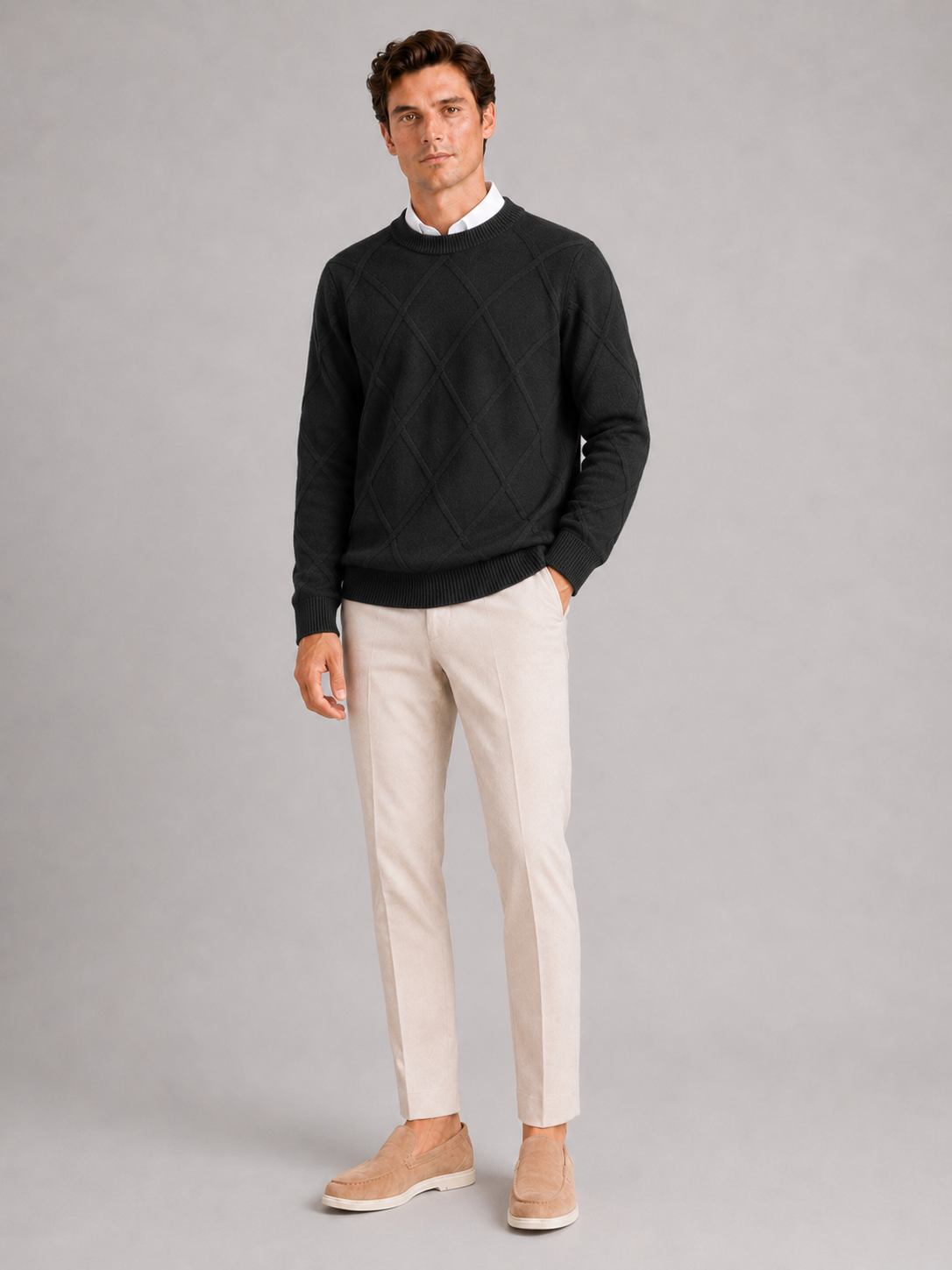 Men's cable-knit crew neck pullover — additional view