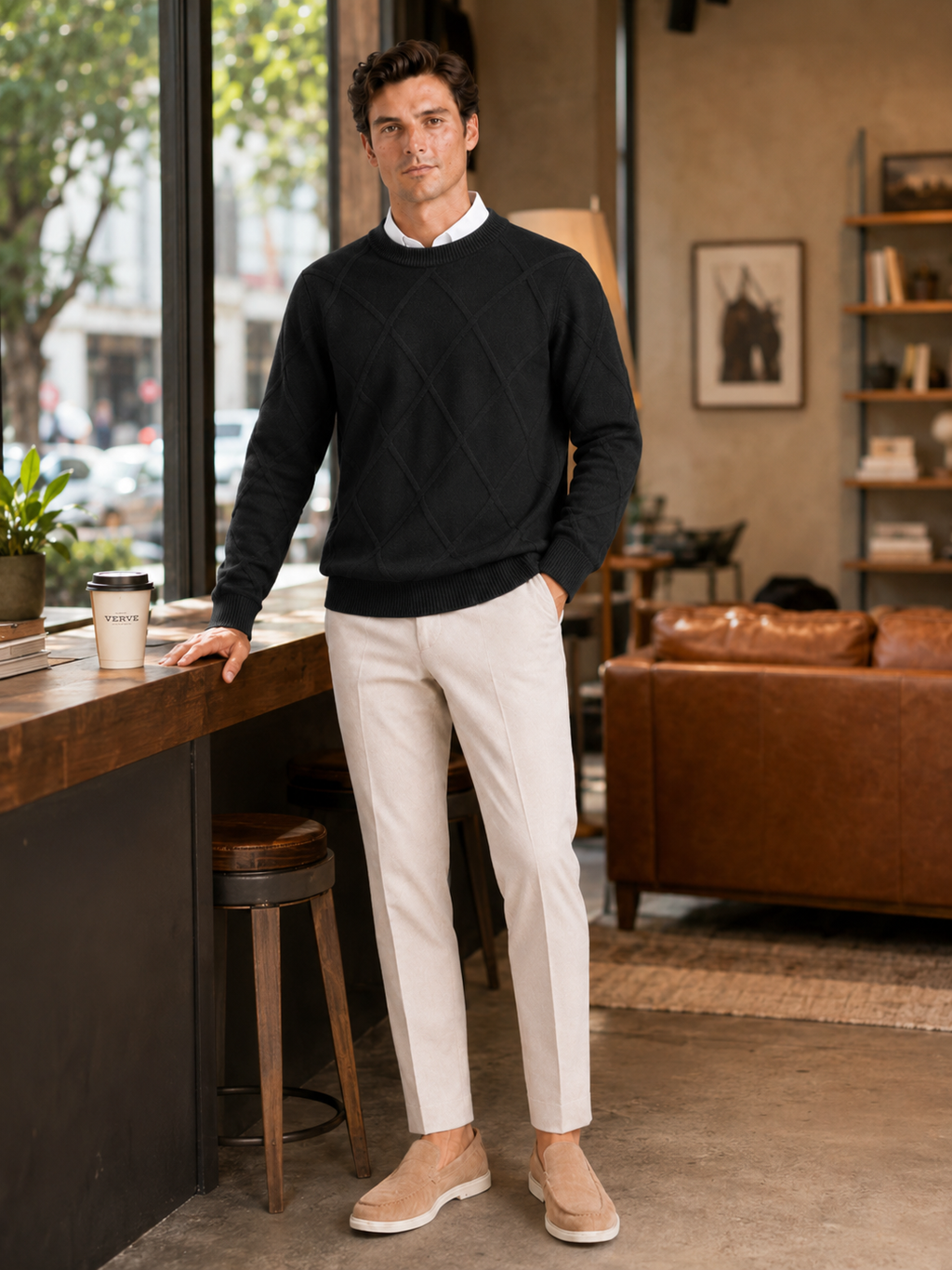 Men's cable-knit crew neck pullover — additional view