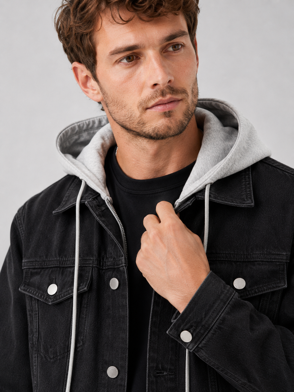 Men's hooded relaxed-fit denim jacket — additional view