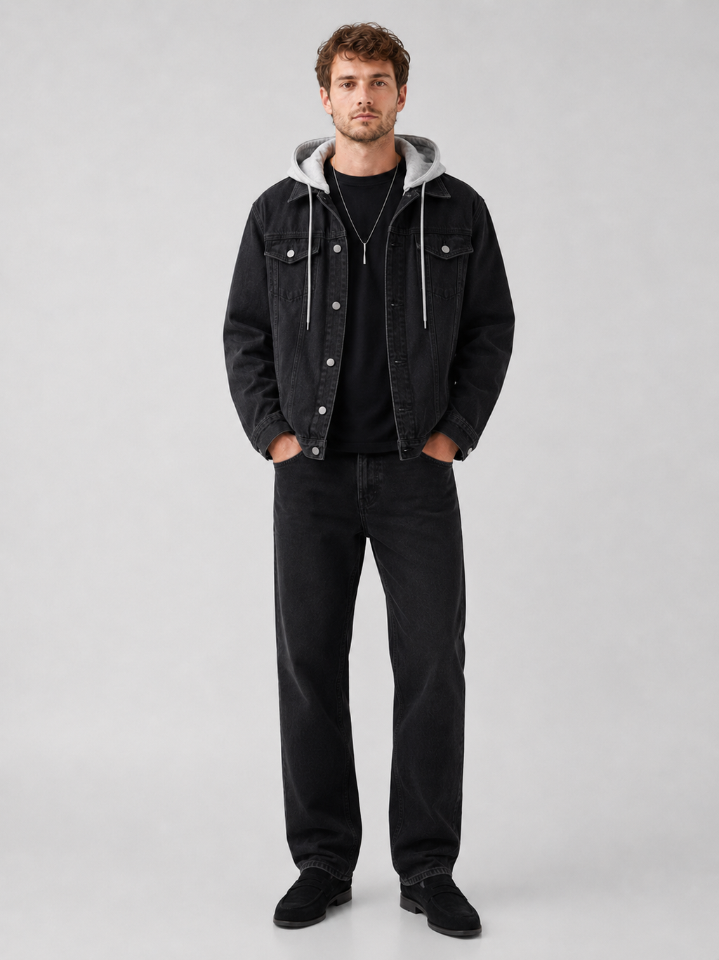 Men's hooded relaxed-fit denim jacket — additional view
