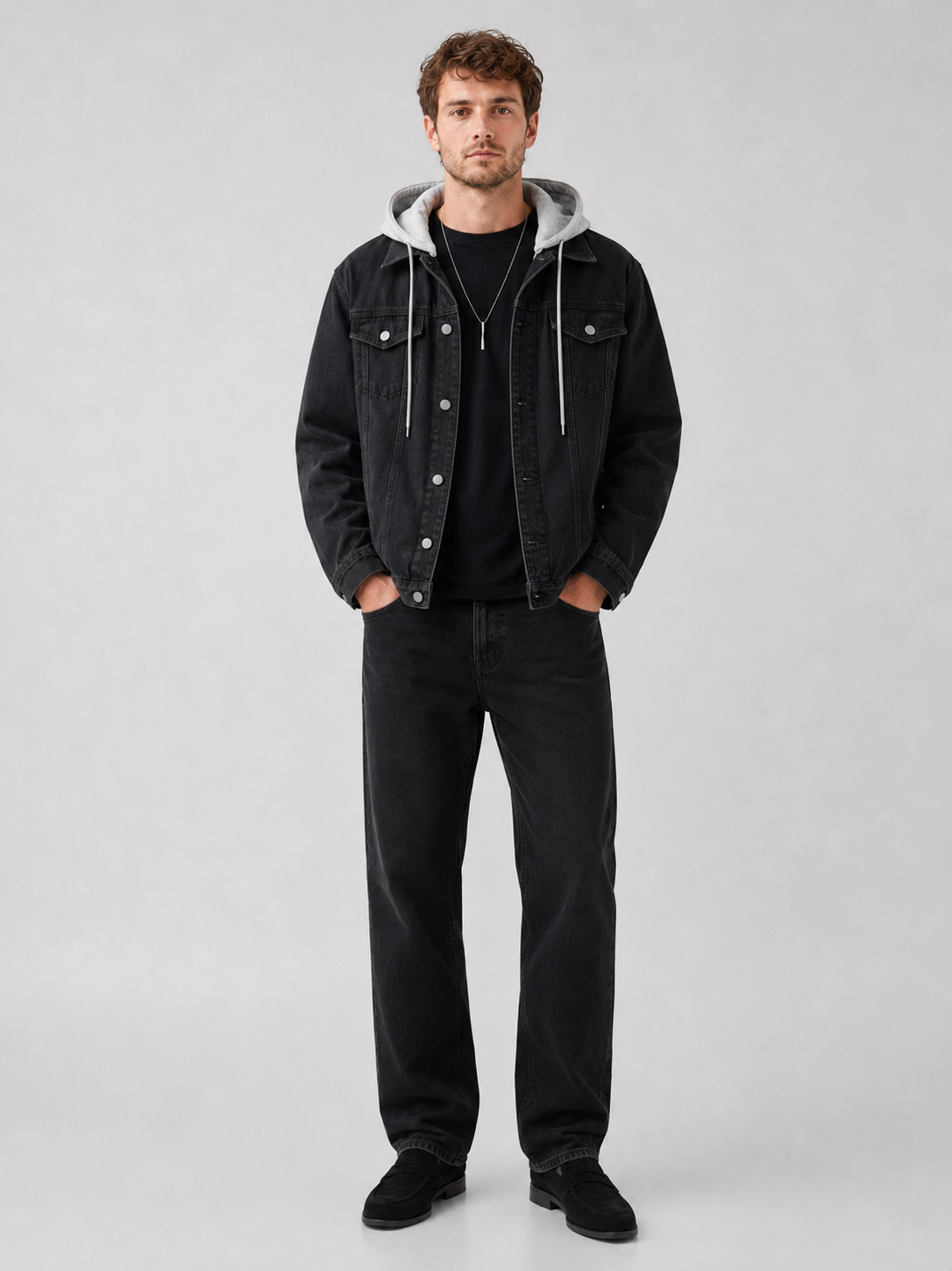 Men's hooded relaxed-fit denim jacket — additional view