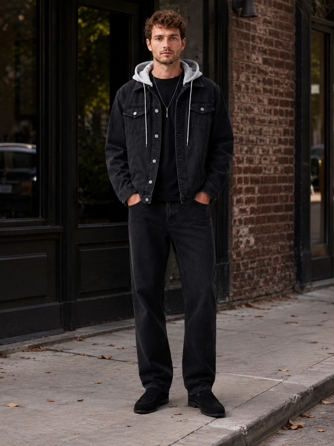 Men's hooded relaxed-fit denim jacket — additional view