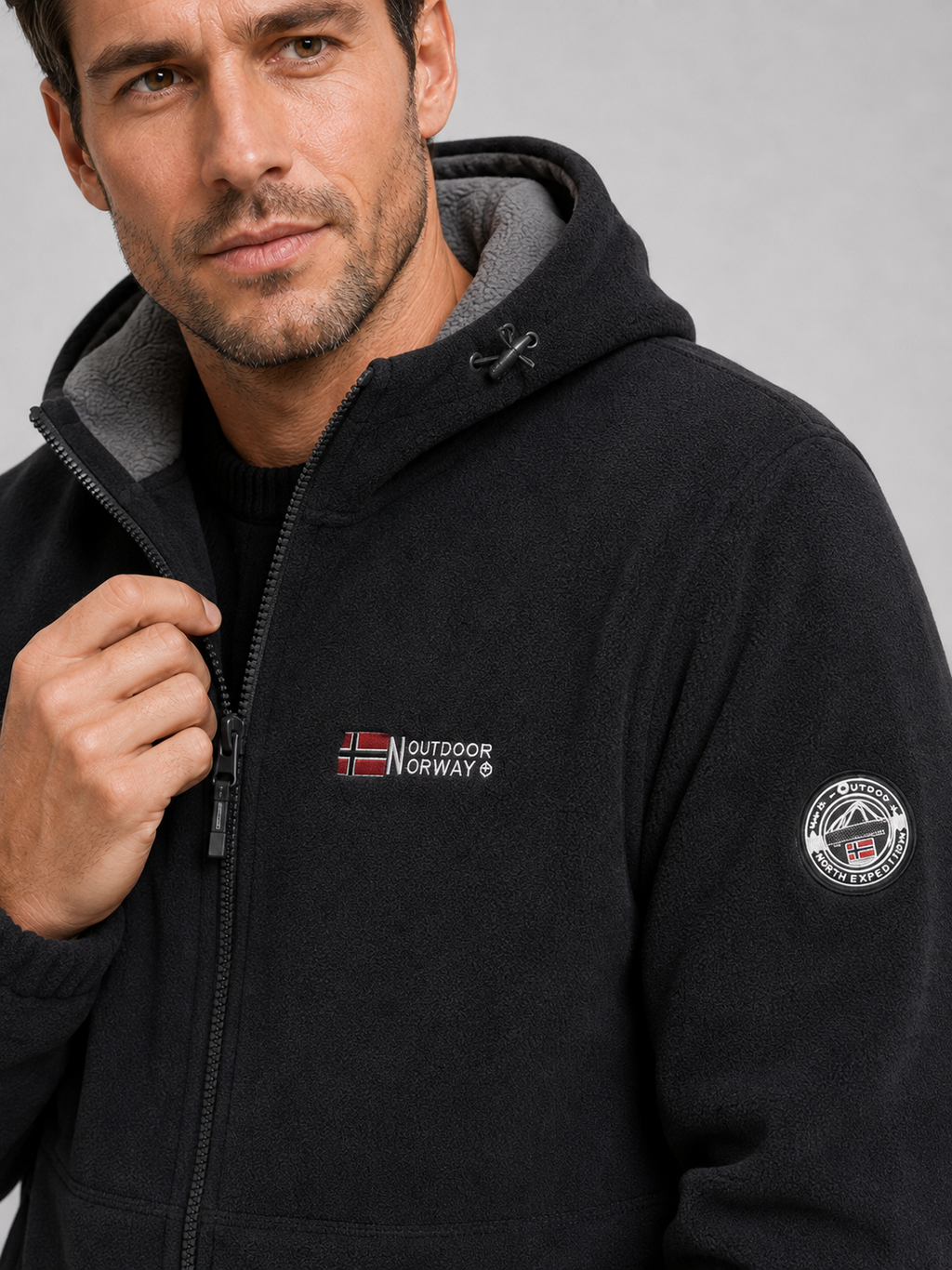 Men's windproof hooded fleece jacket — additional view