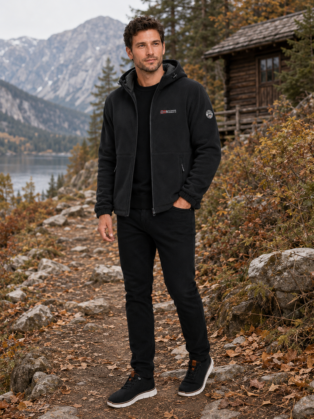 Men's windproof hooded fleece jacket — additional view