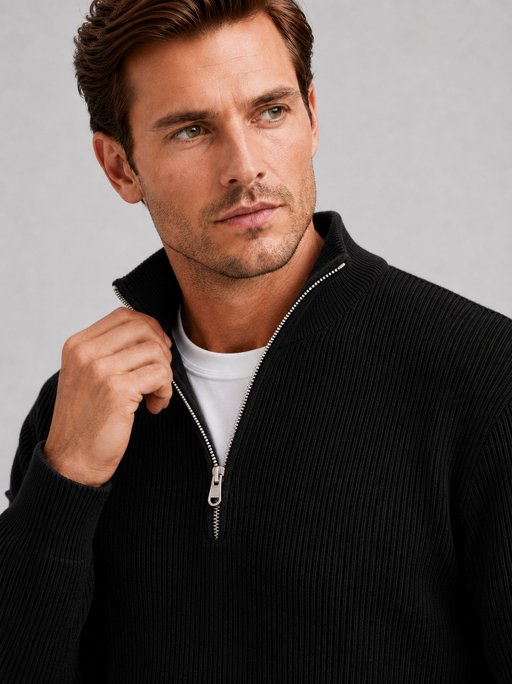 Men's ribbed stand-collar quarter-zip sweater — additional view