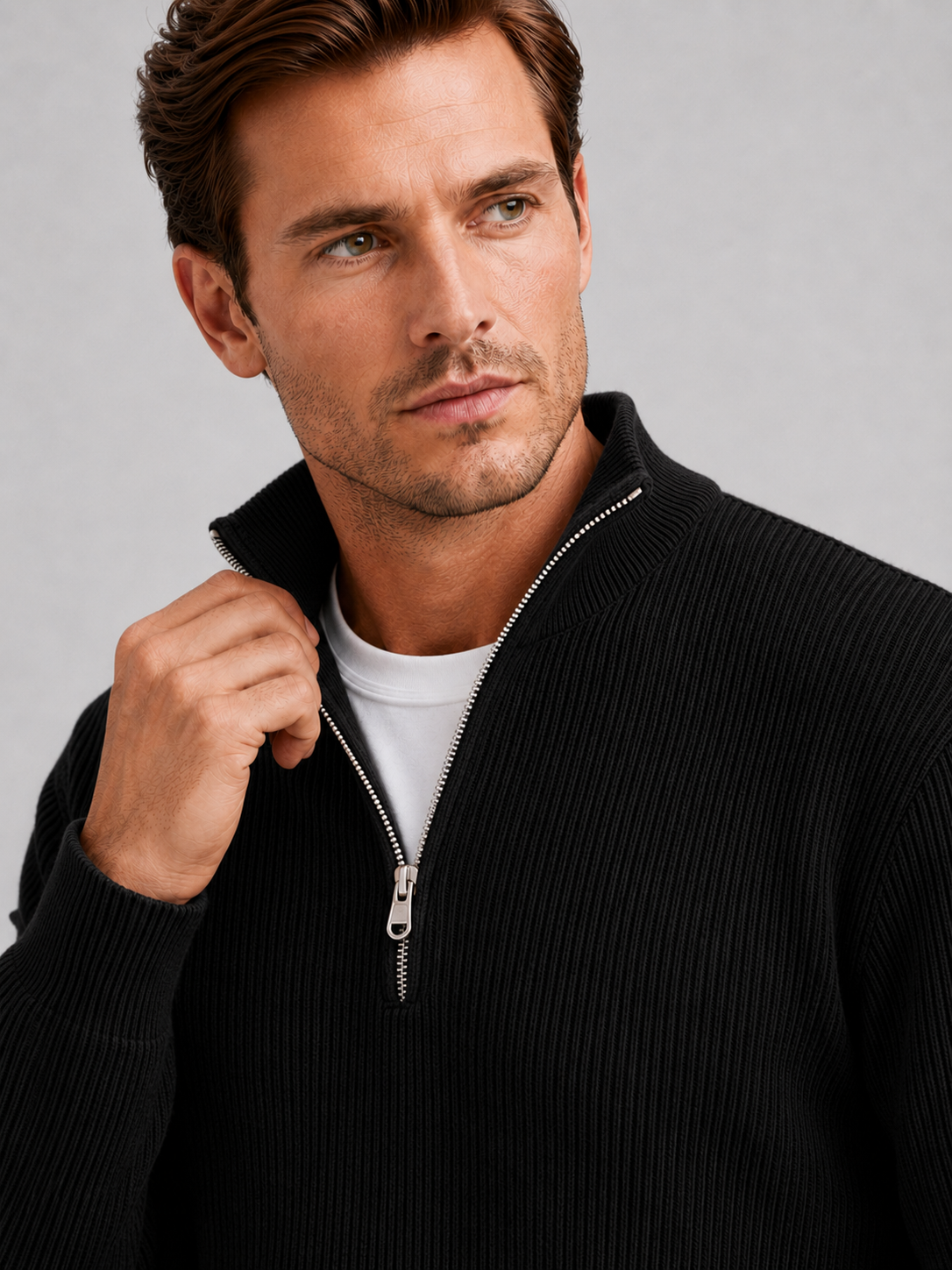 Men's ribbed stand-collar quarter-zip sweater — additional view