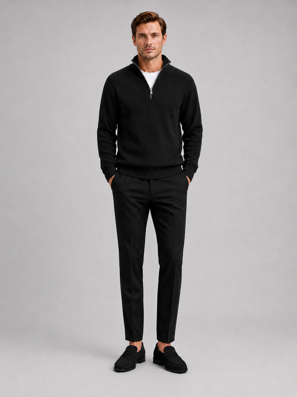 Men's ribbed stand-collar quarter-zip sweater — additional view