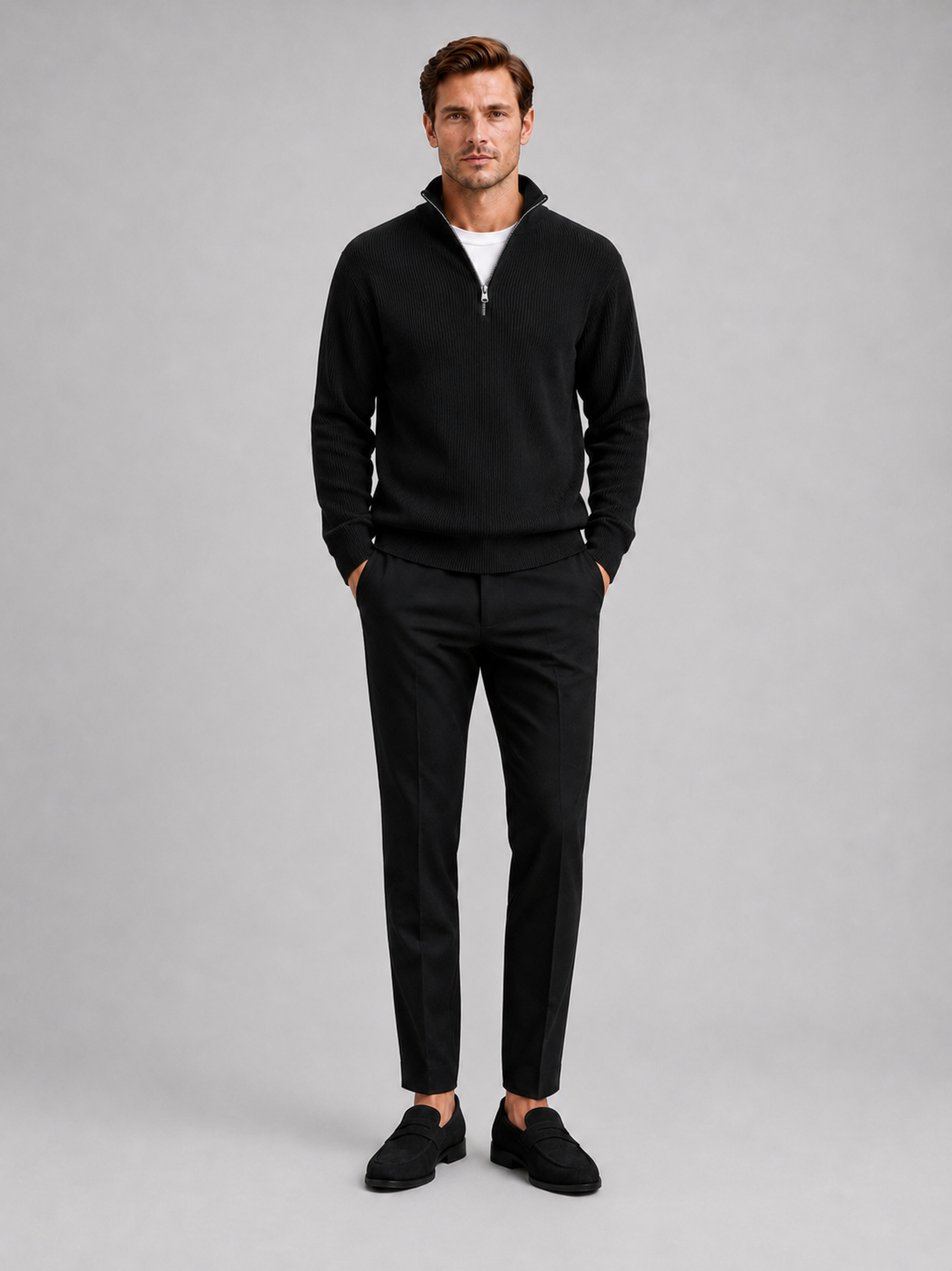 Men's ribbed stand-collar quarter-zip sweater — additional view