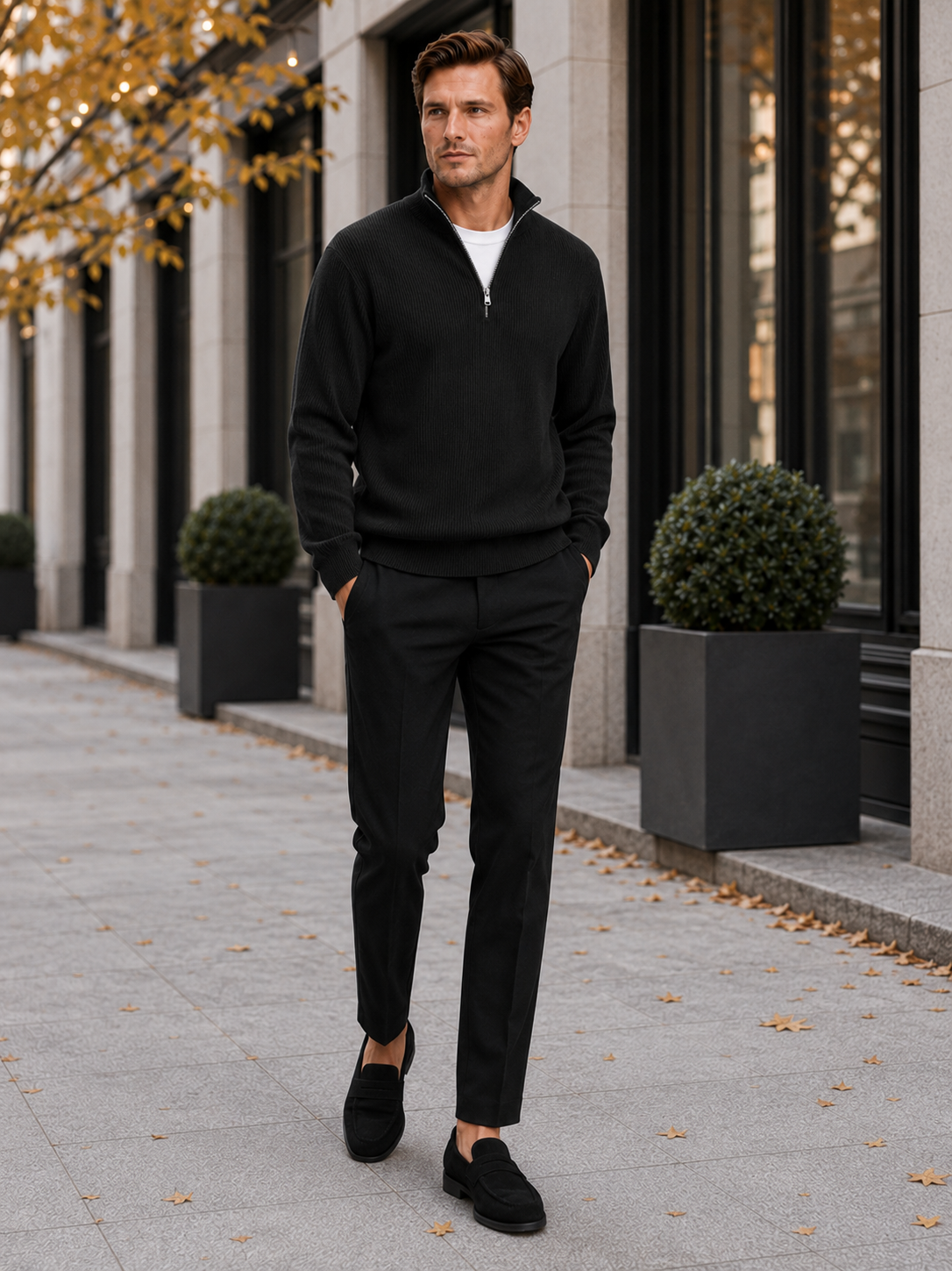 Men's ribbed stand-collar quarter-zip sweater — additional view