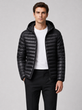 Men's lightweight hooded down jacket in black