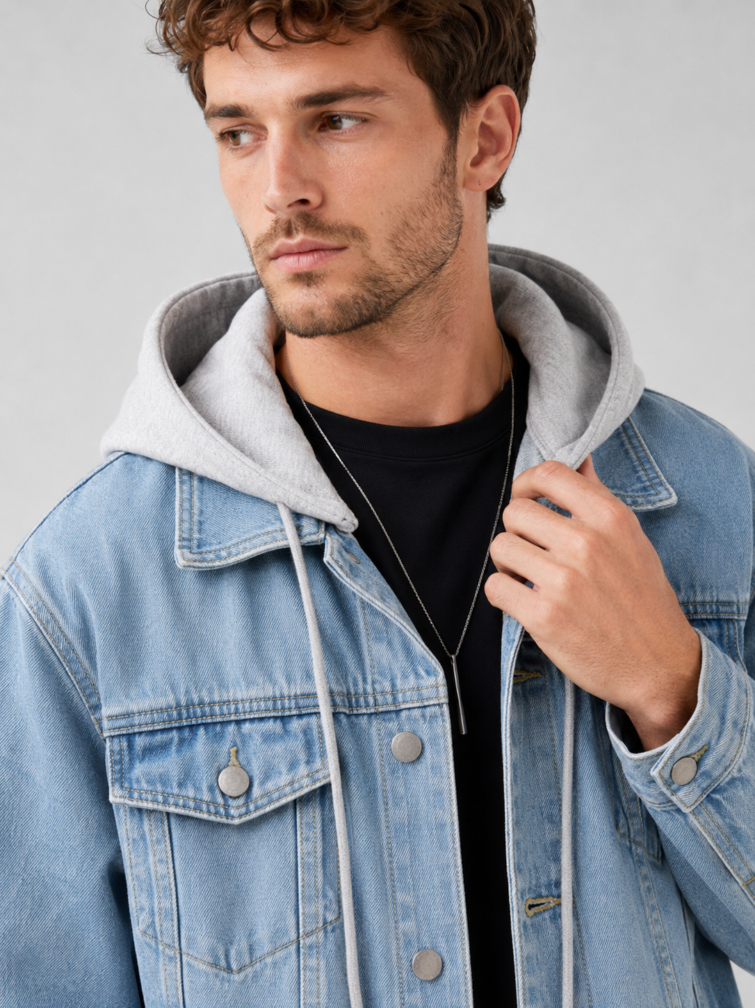 Men's hooded relaxed-fit denim jacket — alternate view