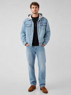 Men's hooded relaxed-fit denim jacket — detail view