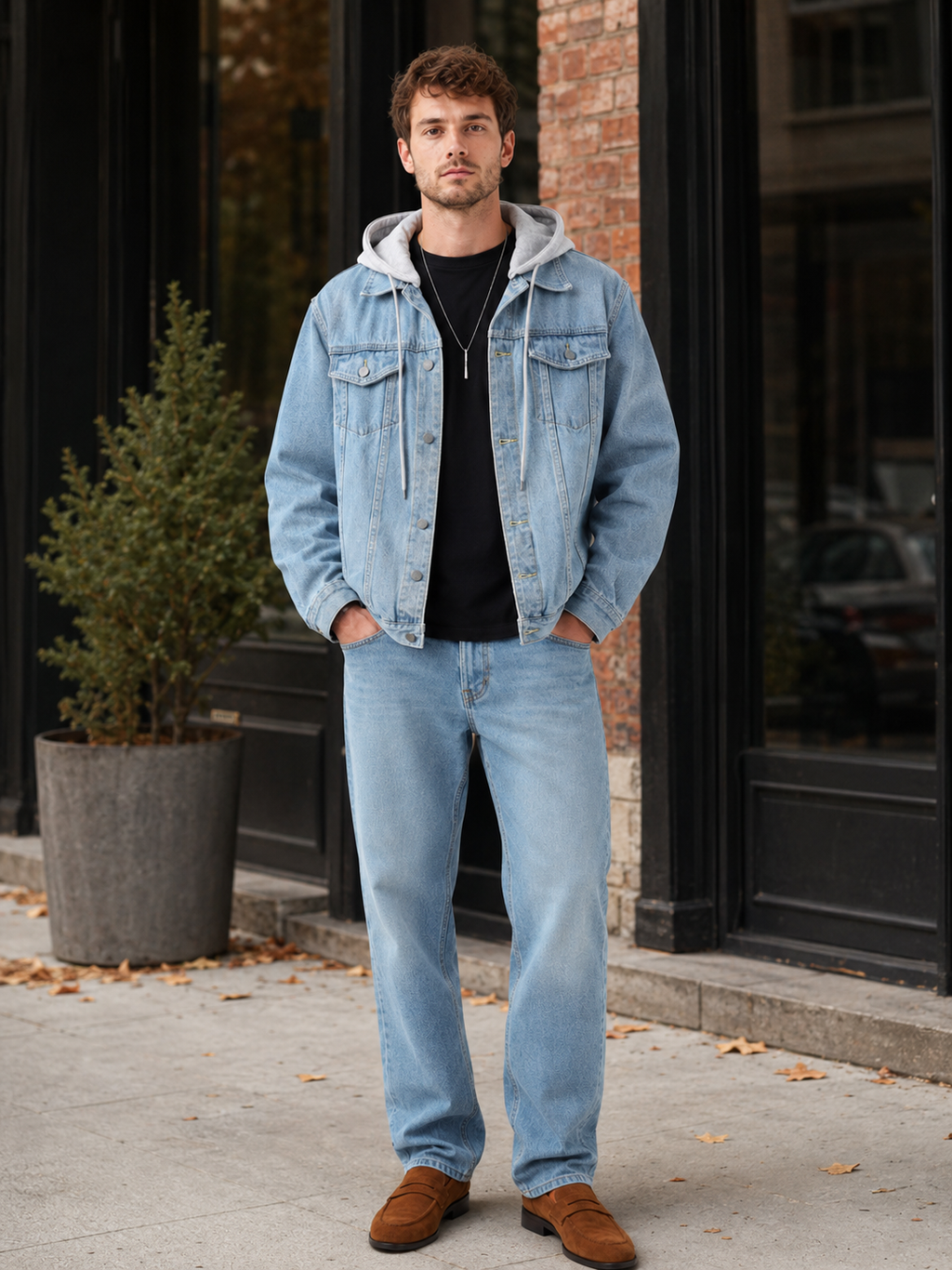 Men's hooded relaxed-fit denim jacket — additional view
