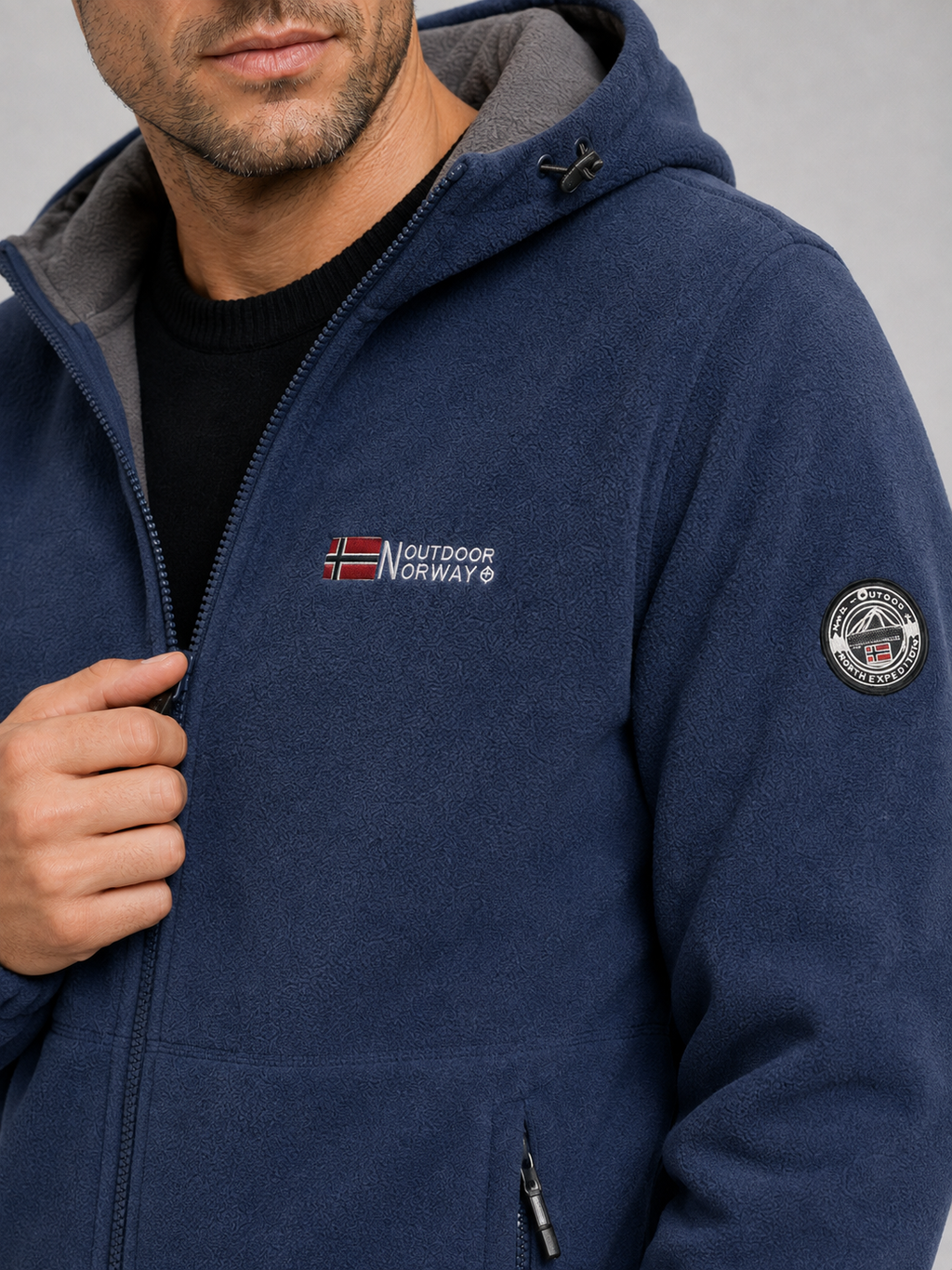 Men's windproof hooded fleece jacket — additional view
