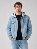 Men's hooded relaxed-fit denim jacket in blue