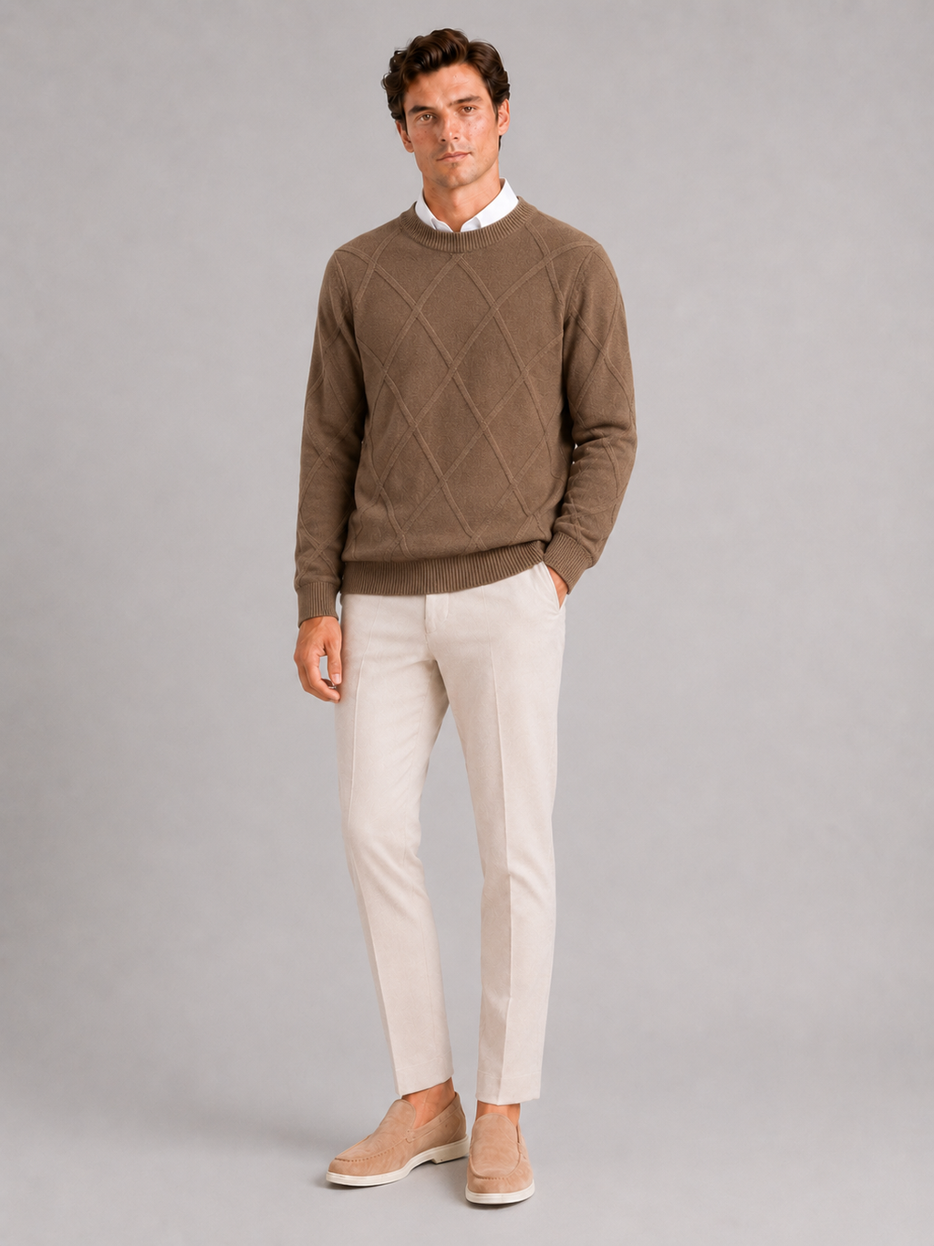 Men's cable-knit crew neck pullover — additional view