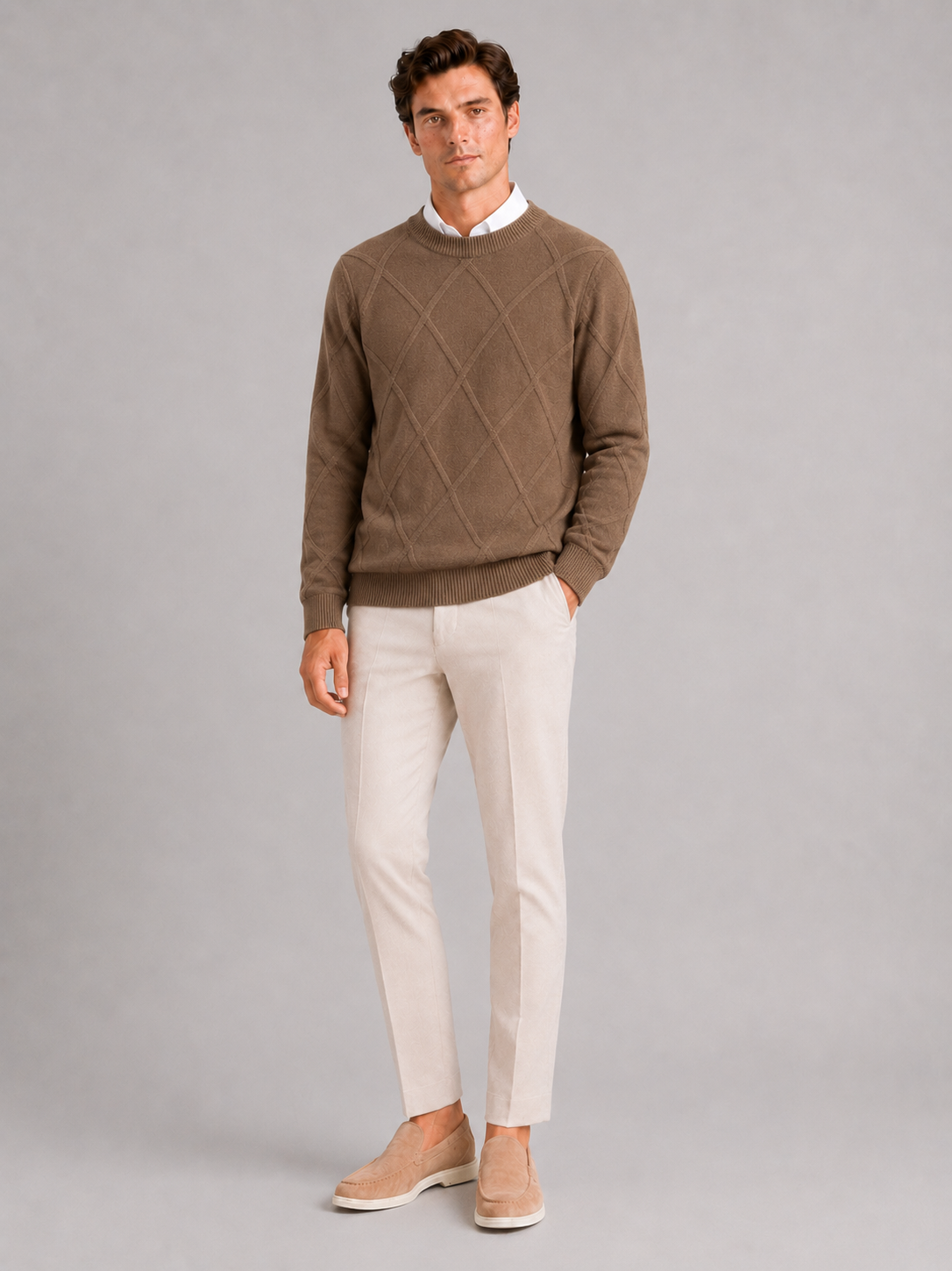 Men's cable-knit crew neck pullover — additional view