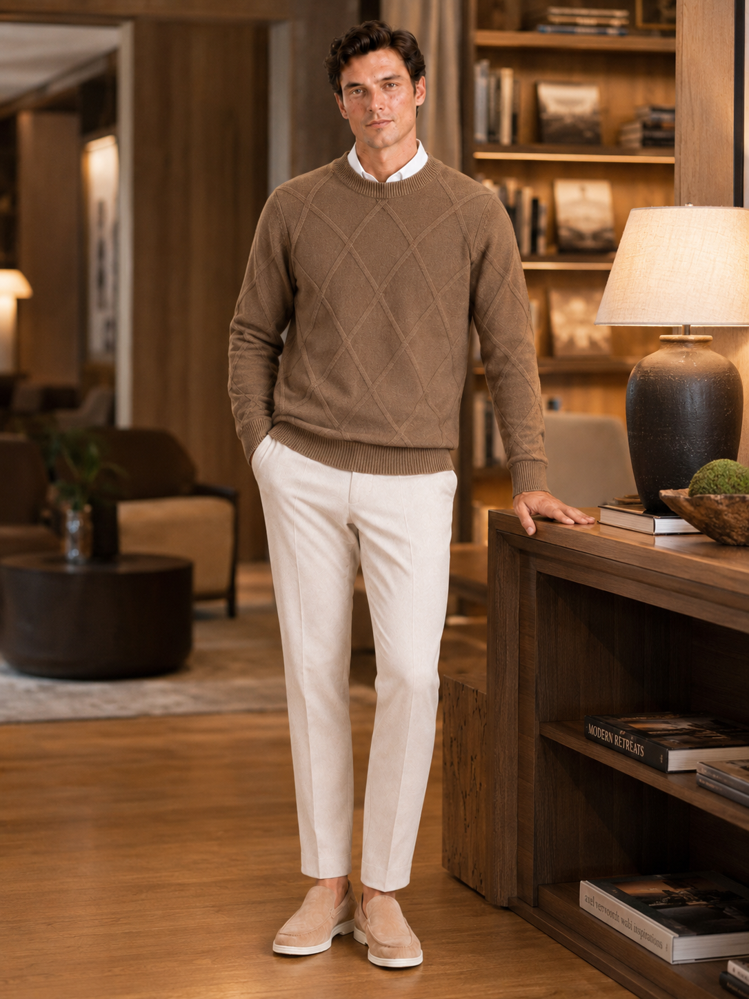 Men's cable-knit crew neck pullover — additional view
