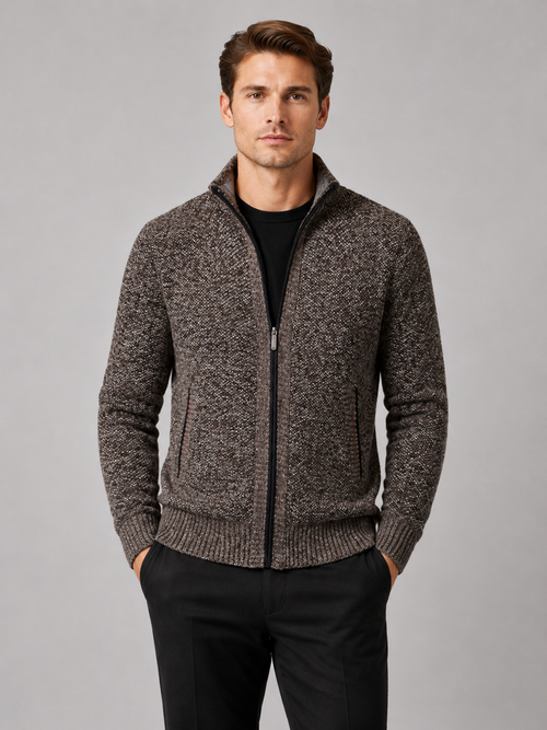 Men's full-zip fleece cardigan in brown