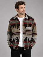 Men's heavyweight flannel shirt jacket in brown