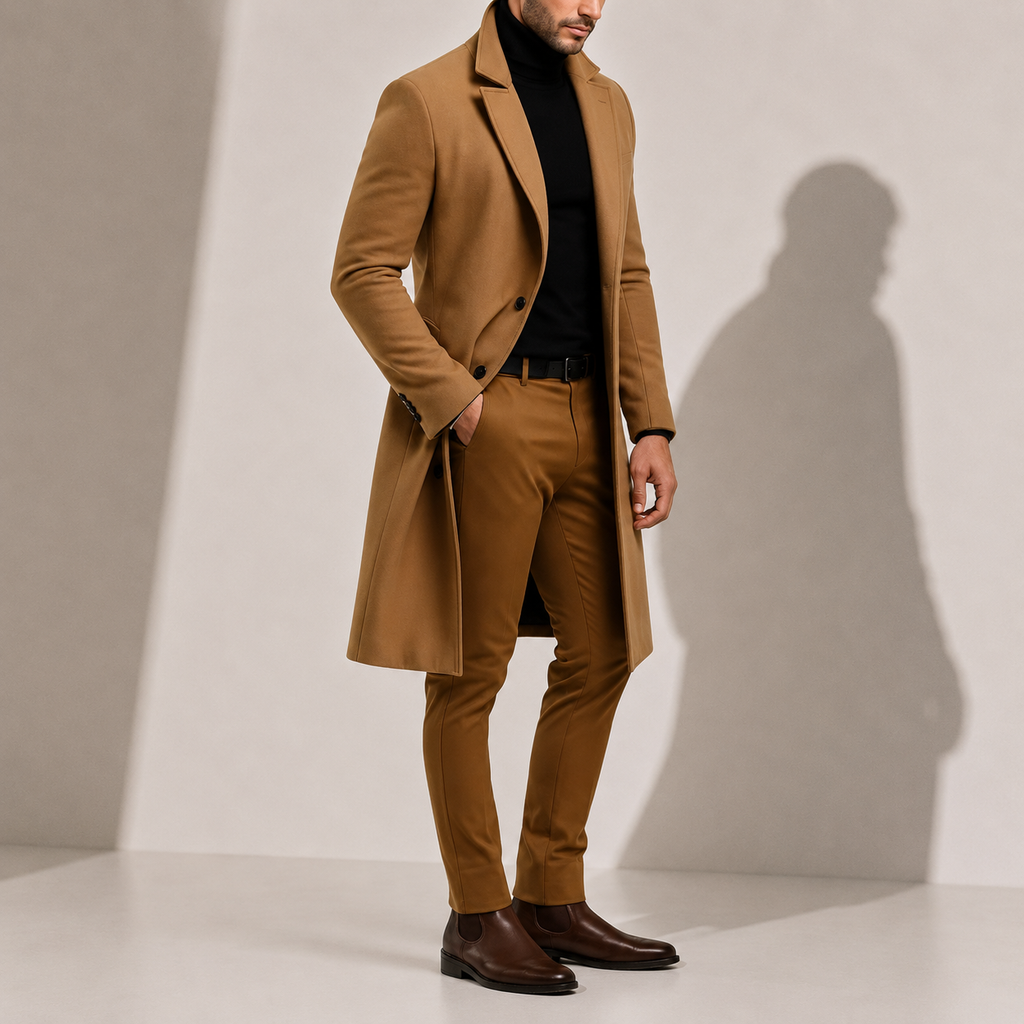 Men's wool blend long winter coat — alternate view