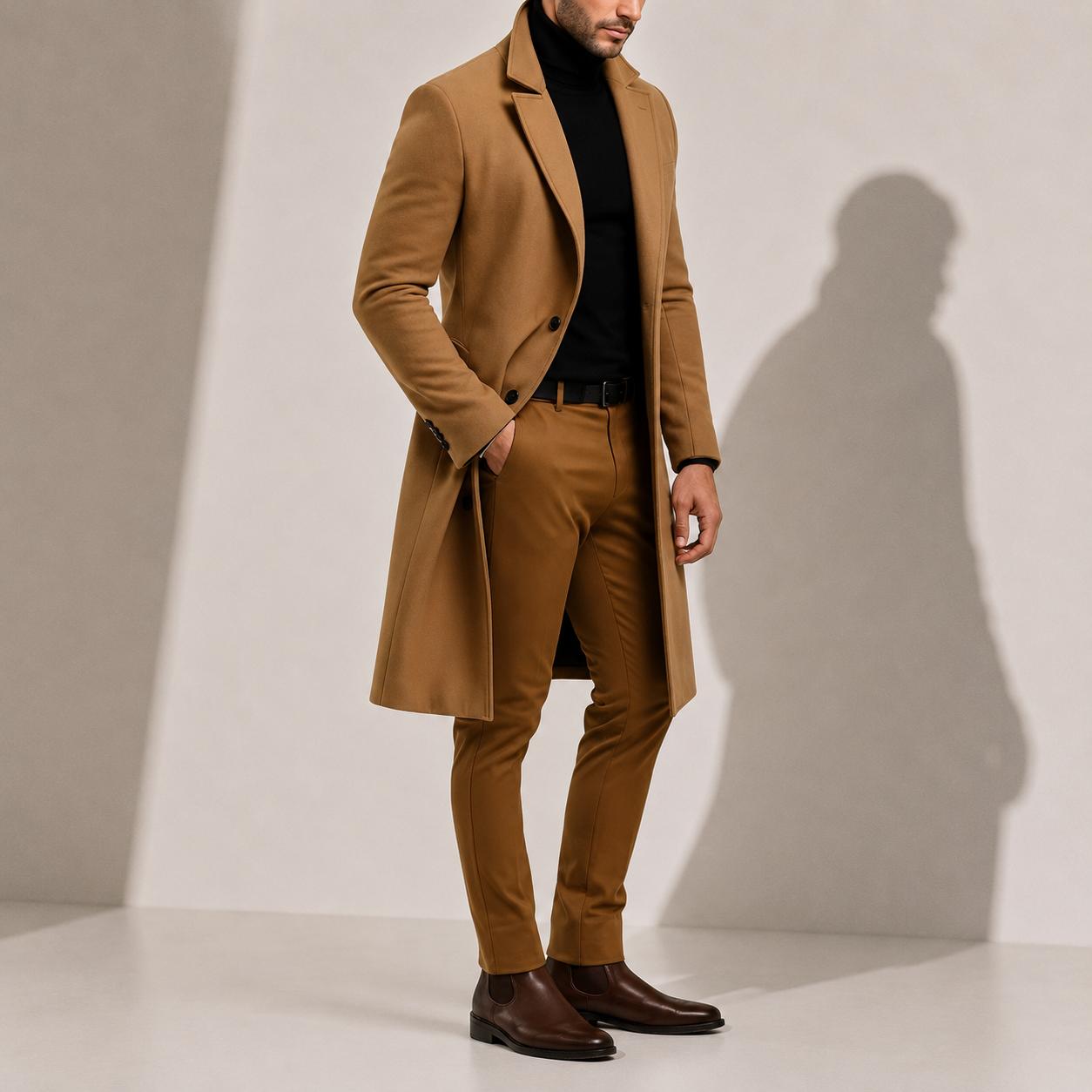 Men's wool blend long winter coat — alternate view