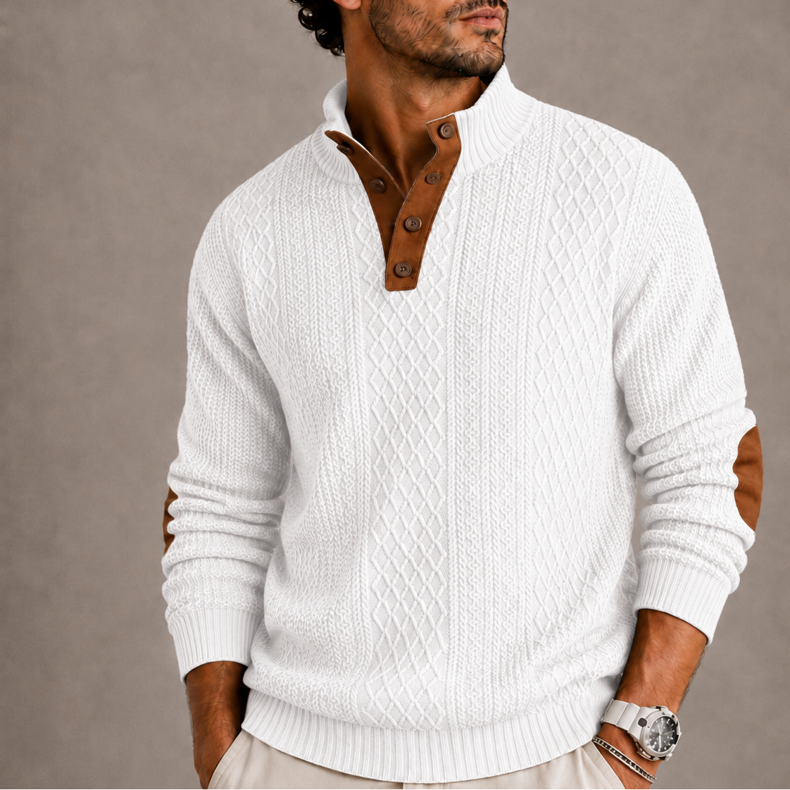 Men's crew neck sweater in white — additional view