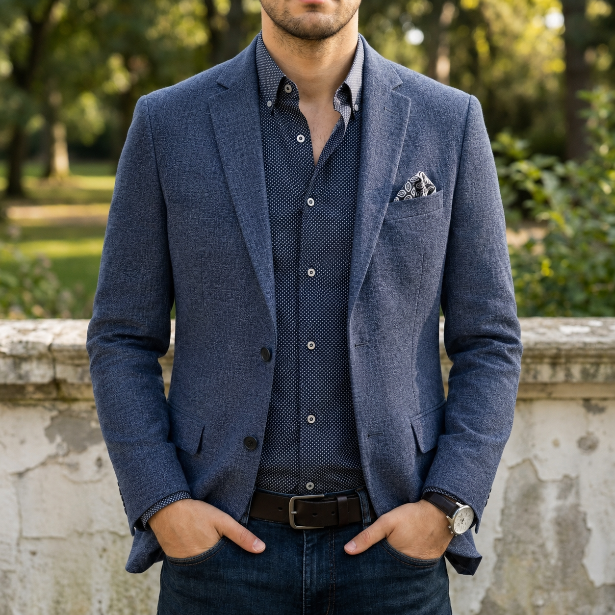 Men's slim-fit notch lapel blazer in steel blue