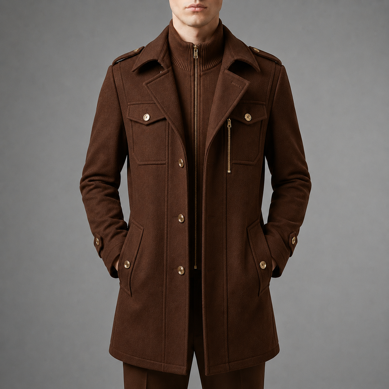 Men's tailored wool blend overcoat in chestnut brown — alternate view
