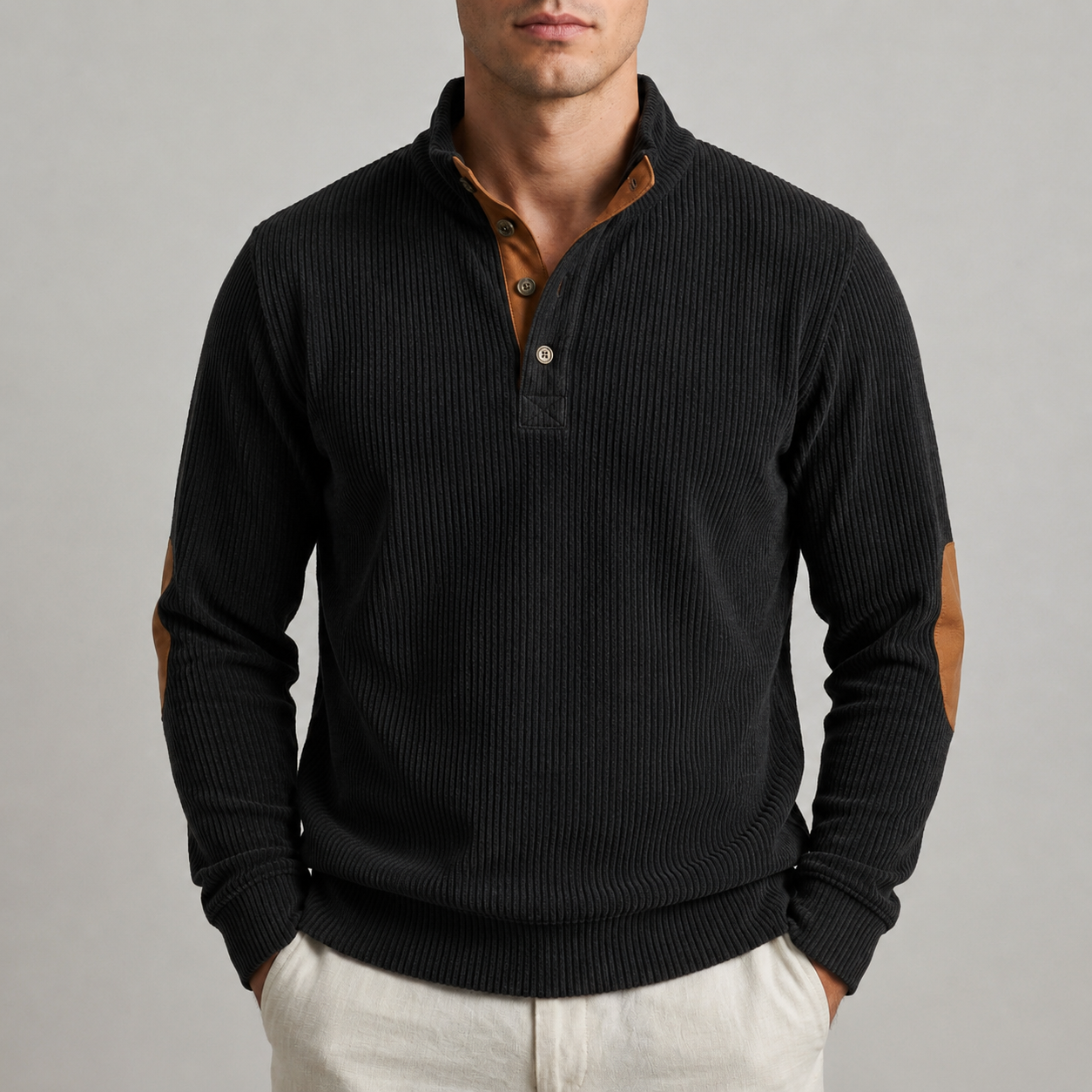 Men's vintage corduroy knit pullover in black — additional view