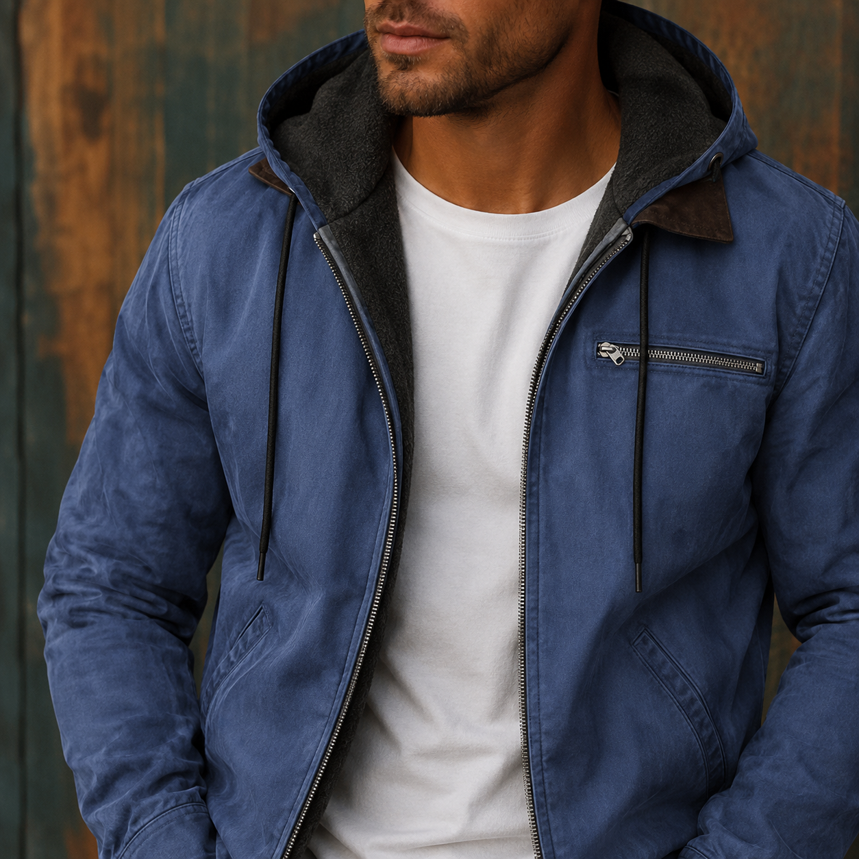 Men's textured zip field jacket in slate blue