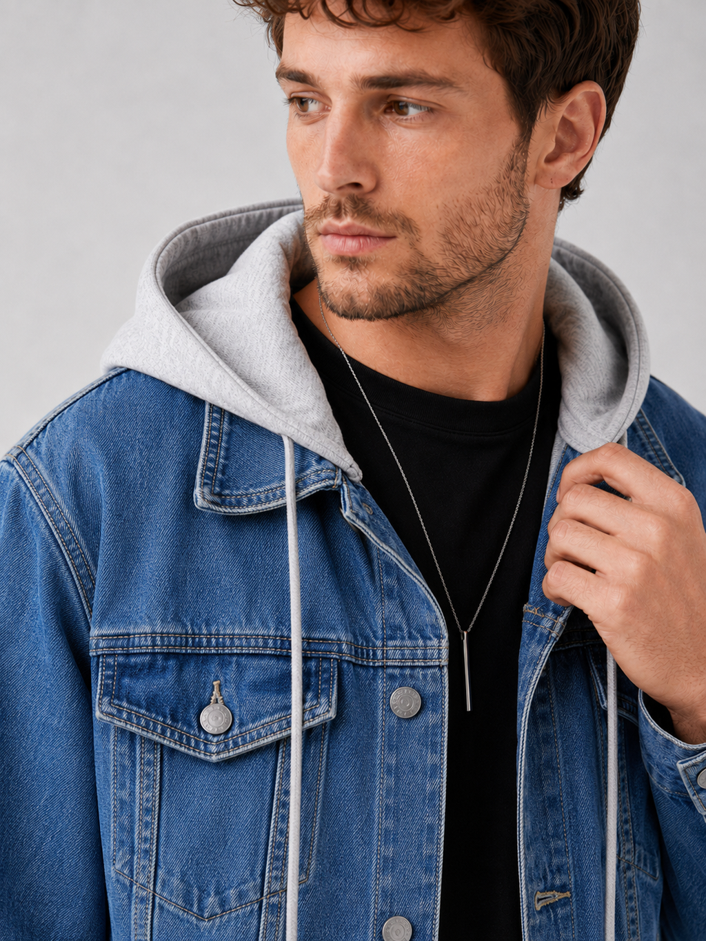 Men's hooded relaxed-fit denim jacket — additional view