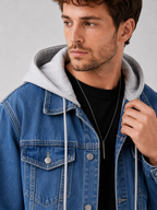 Men's hooded relaxed-fit denim jacket — additional view