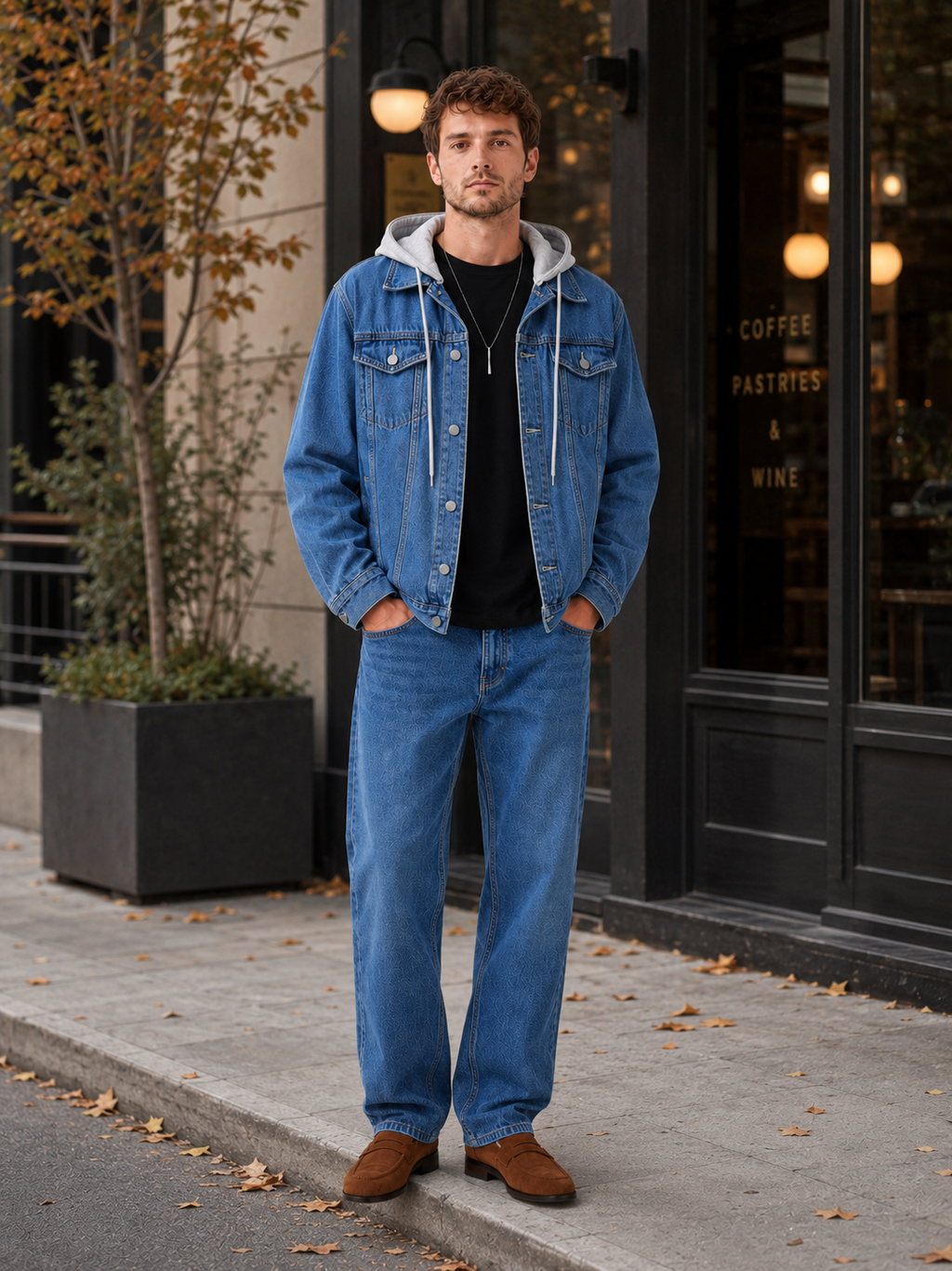 Men's hooded relaxed-fit denim jacket — additional view
