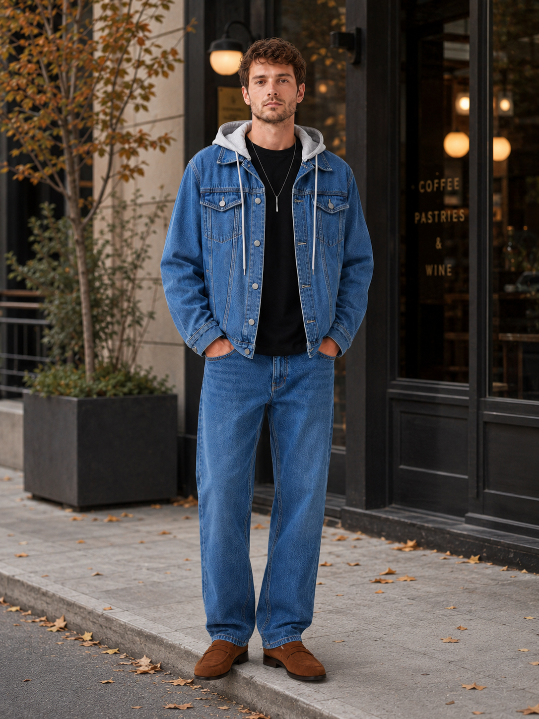Men's hooded relaxed-fit denim jacket — additional view