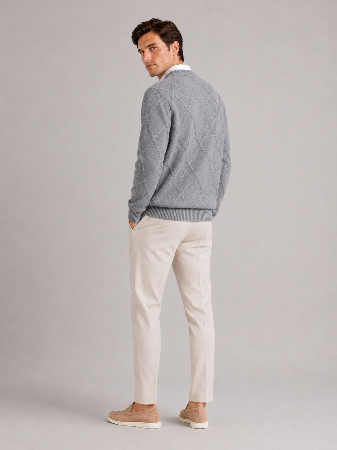 Men's cable-knit crew neck pullover — additional view