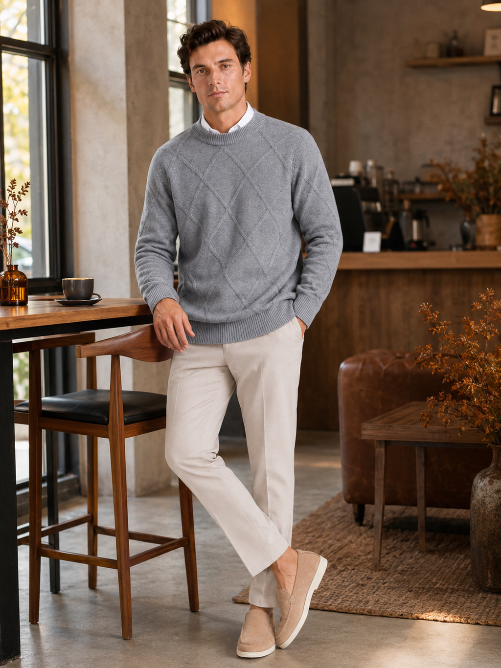 Men's cable-knit crew neck pullover — additional view